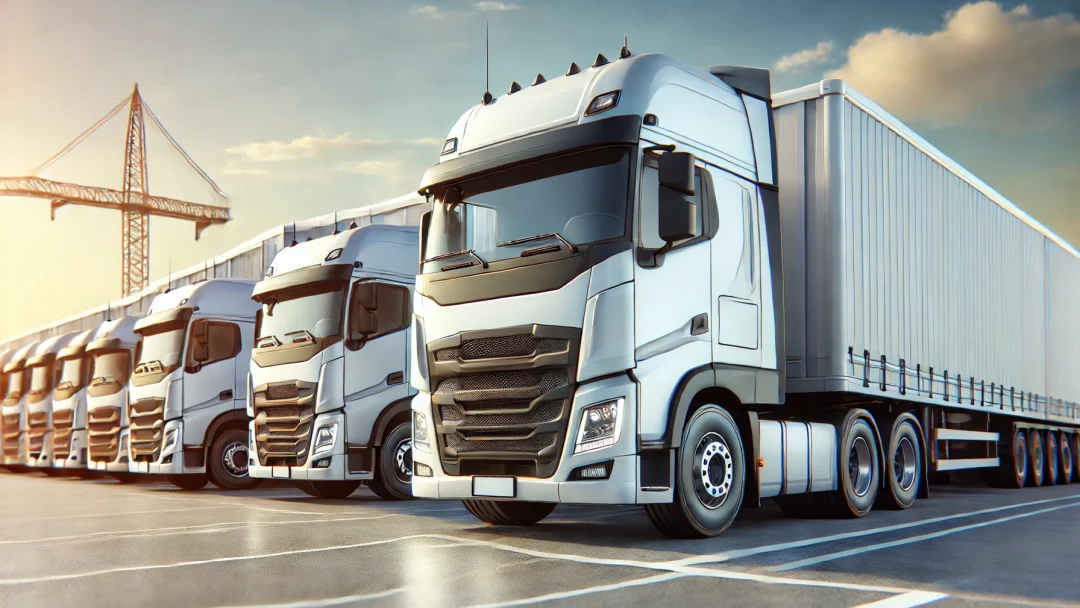 DALL·E 2025-03-15 16.17.07 – A fleet of modern transport trucks parked in a row, ready for delivery. The trucks are clean and well-maintained, showcasing professionalism and relia DALL·E 2025-03-15 16.17.07 - A fleet of modern transport trucks parked in a row, ready for delivery. The trucks are clean and well-maintained, showcasing professionalism and relia
