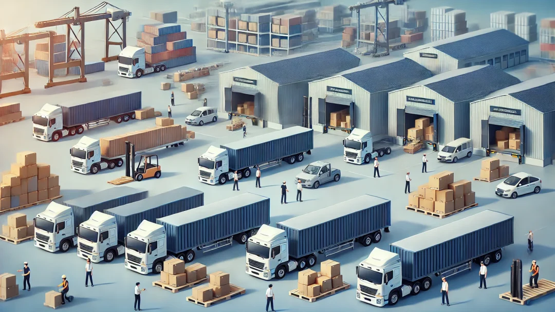 DALL·E 2025-03-15 16.28.23 – A busy freight and logistics hub with multiple trucks being loaded with cargo. Workers are seen organizing shipments, and the environment looks highly DALL·E 2025-03-15 16.28.23 - A busy freight and logistics hub with multiple trucks being loaded with cargo. Workers are seen organizing shipments, and the environment looks highly